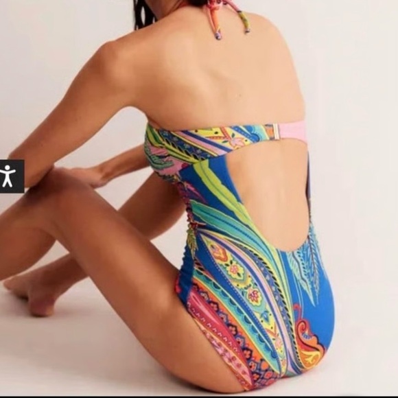 Boden Swimsuit One Piece Plus Sz 16-18 Colorful Santorini Halter Padded Resort - Picture 2 of 16